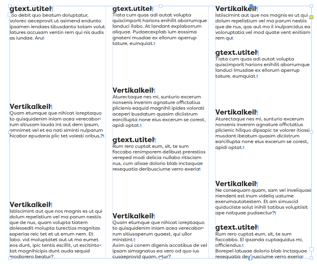 Vertikalkeil im Layout zum Ausrichten auf den Satzspiegel